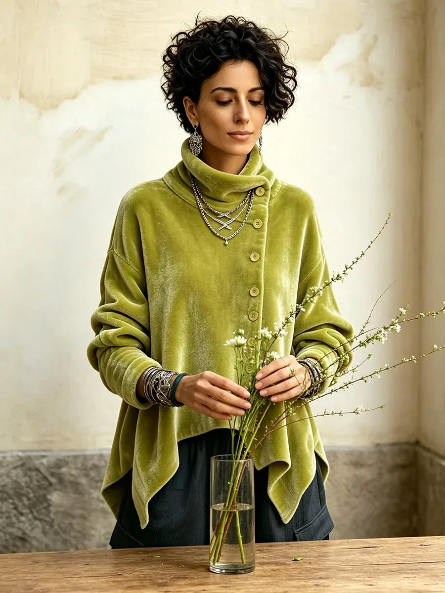 🤲LAST DAY SAVE 49% 🐆 Leopard Velvet Asymmetrical Button Top – Cozy, Flattering & Effortlessly Chic