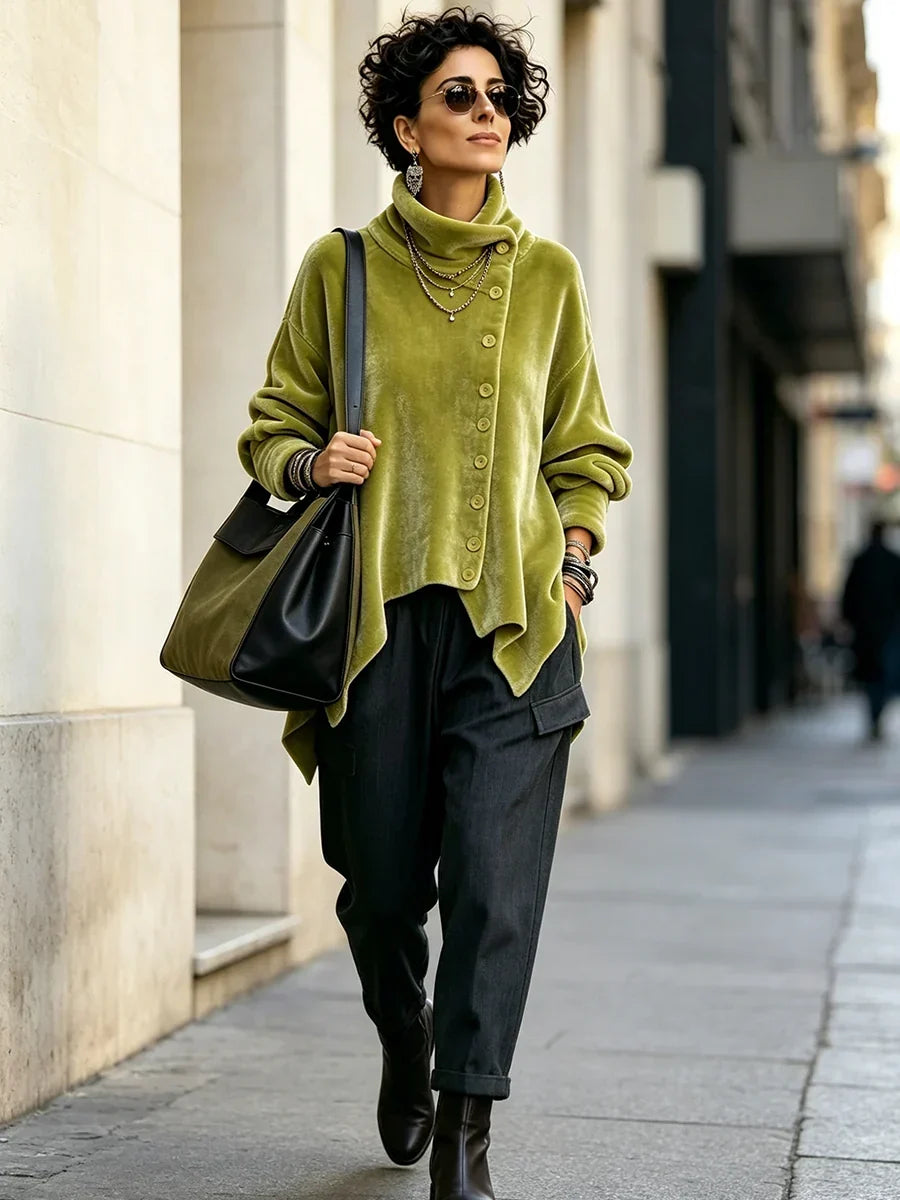 🤲LAST DAY SAVE 49% 🐆 Leopard Velvet Asymmetrical Button Top – Cozy, Flattering & Effortlessly Chic
