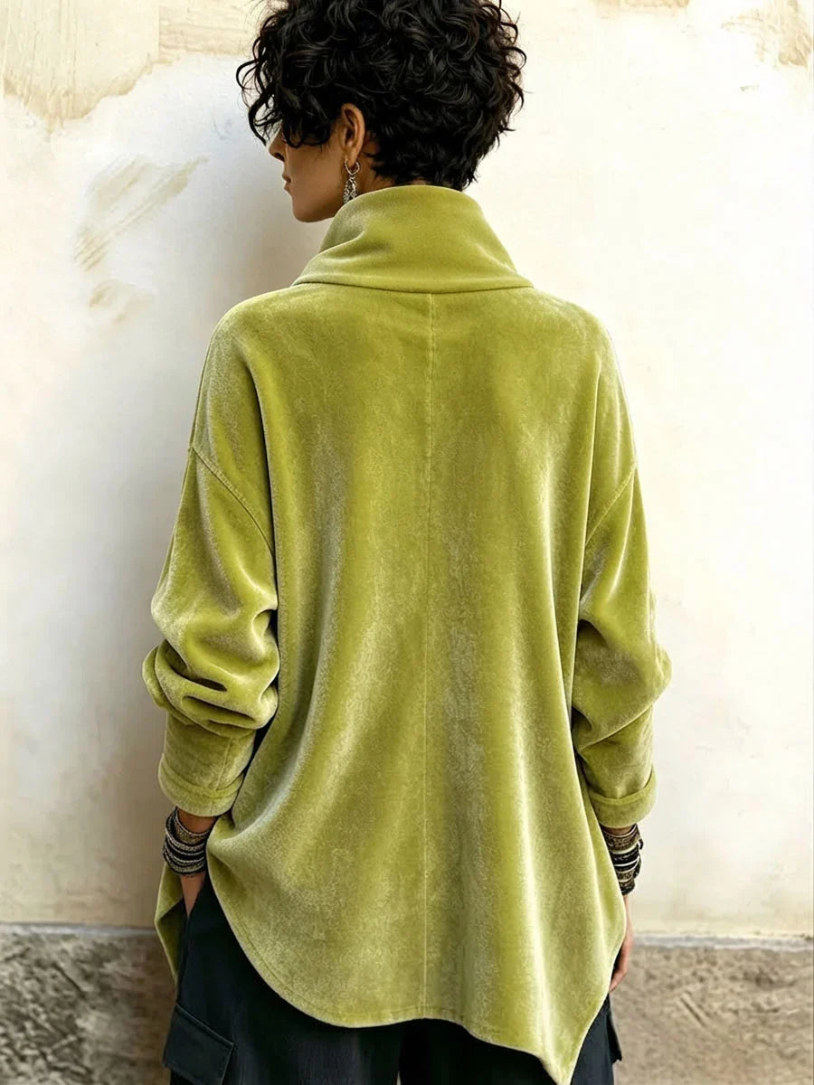 🤲LAST DAY SAVE 49% ⏰Chic Velvet Asymmetric Button Turtleneck Top